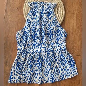NWT Savanna Jane Blue Patterned Halter Neck Sleeveless Tie Back Top